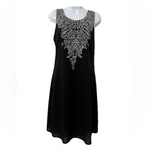 Vintage Naeem Khan Timeless Embroidered Midi Dress Size S Black Wedding Guest